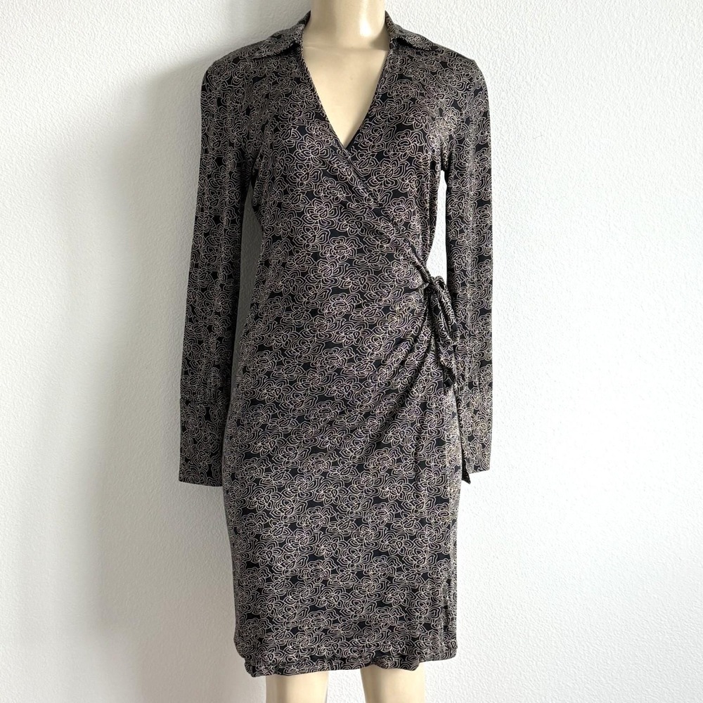 Vintage Banana Republic Y2K Floral Wrap Dress V-Neck Long Sleeve Office-Core XS
